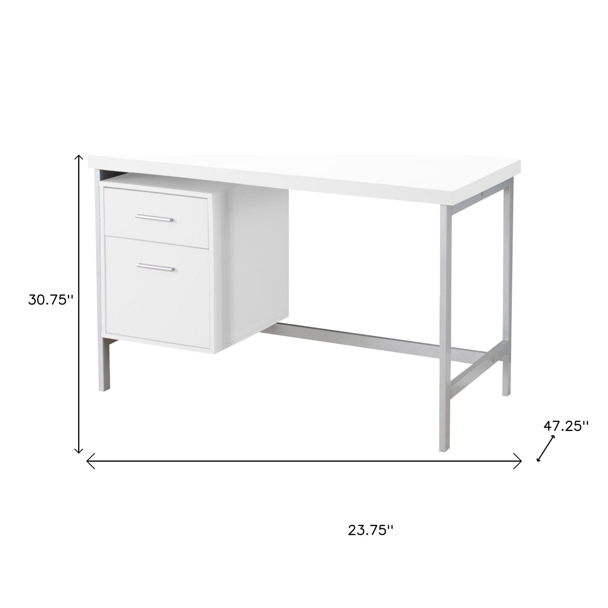 24" White and Silver Computer Desk With Two Drawers-Desks-DECOROLALA