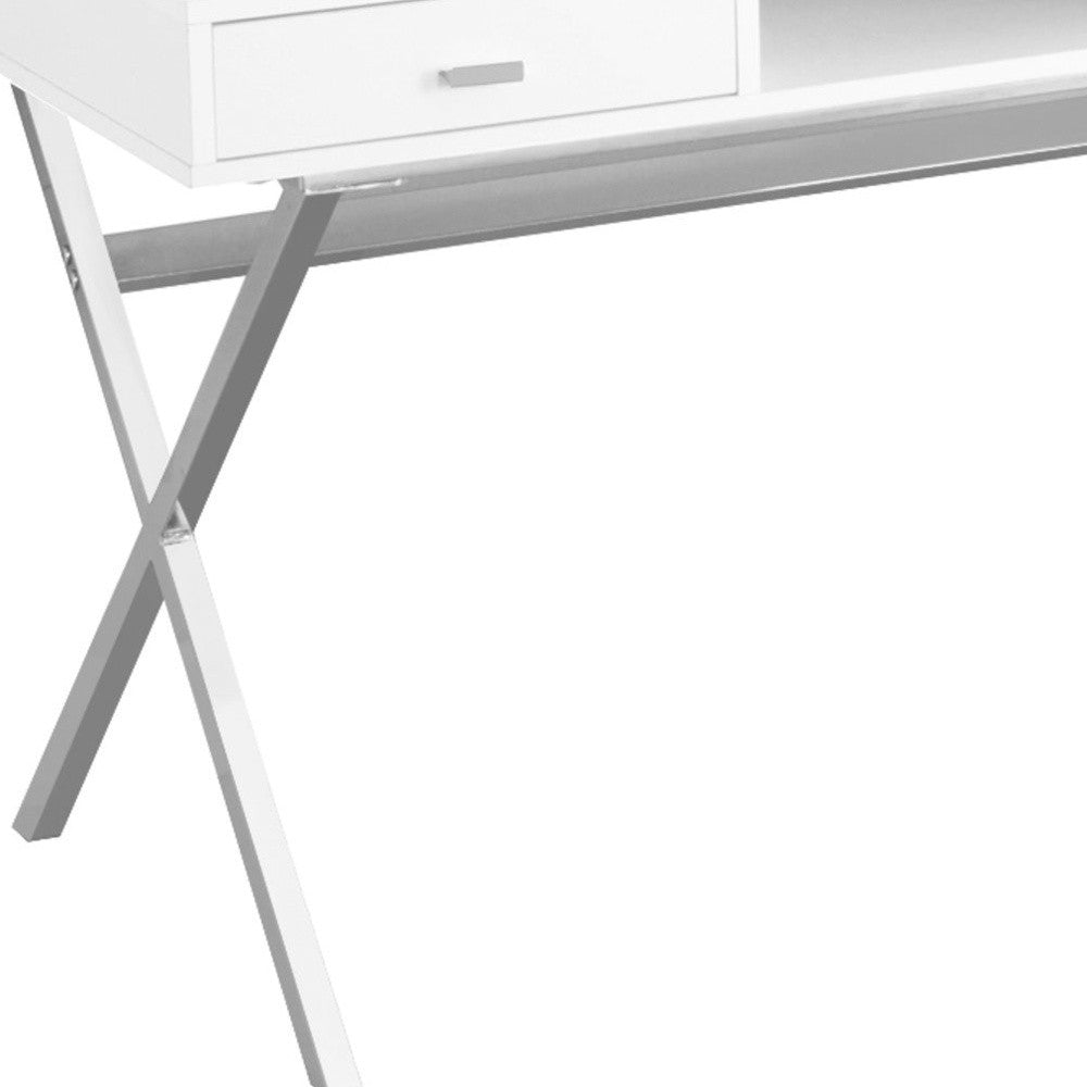 24" White and Silver Computer Desk With Two Drawers-Desks-DECOROLALA