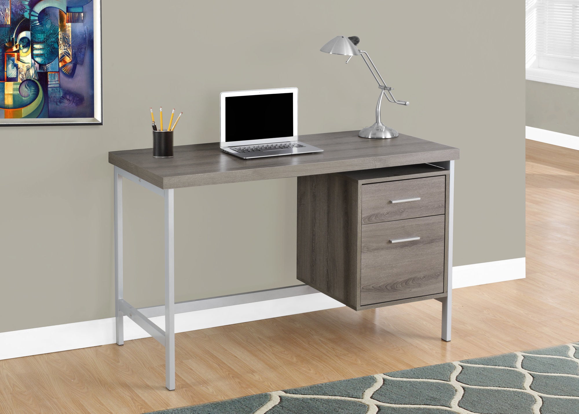 24" White and Silver Computer Desk With Two Drawers-Desks-DECOROLALA