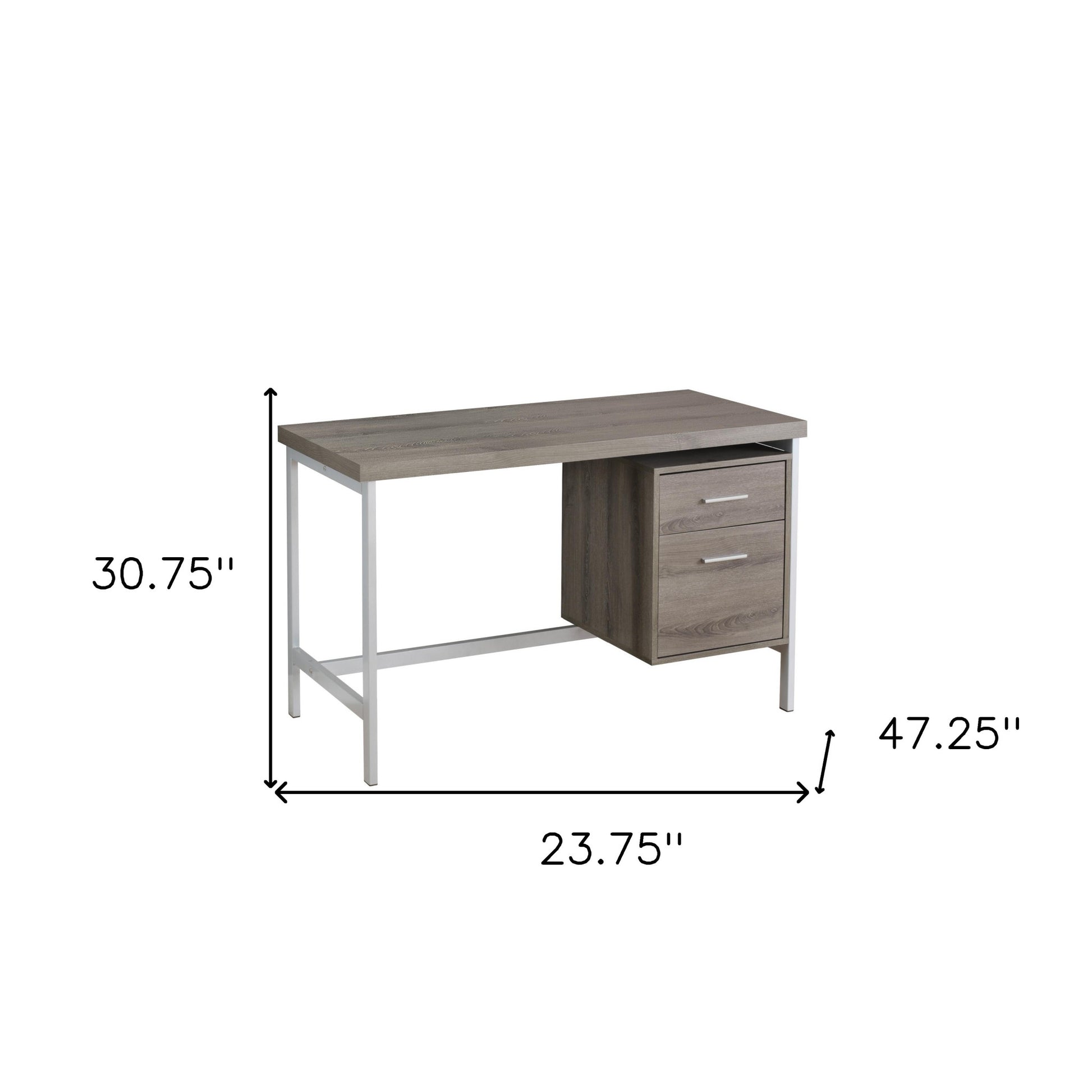 24" White and Silver Computer Desk With Two Drawers-Desks-DECOROLALA