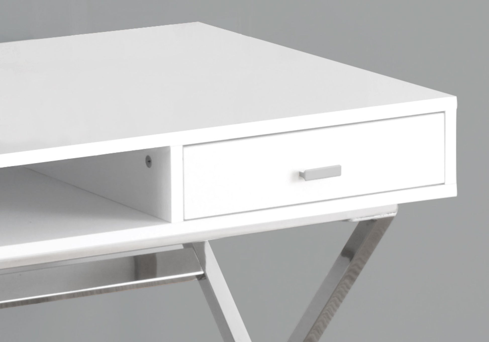24" White and Silver Computer Desk With Two Drawers-Desks-DECOROLALA