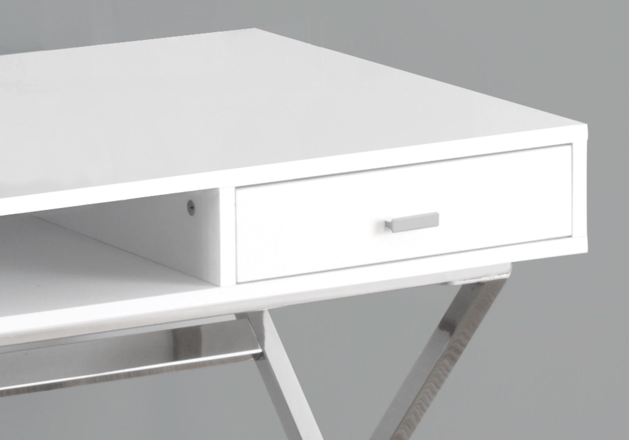 24" White and Silver Computer Desk With Two Drawers-Desks-DECOROLALA