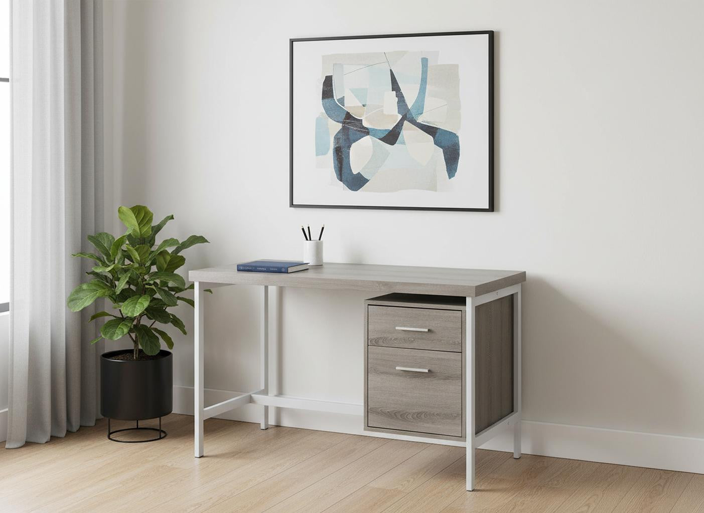 24" White and Silver Computer Desk With Two Drawers-Desks-DECOROLALA