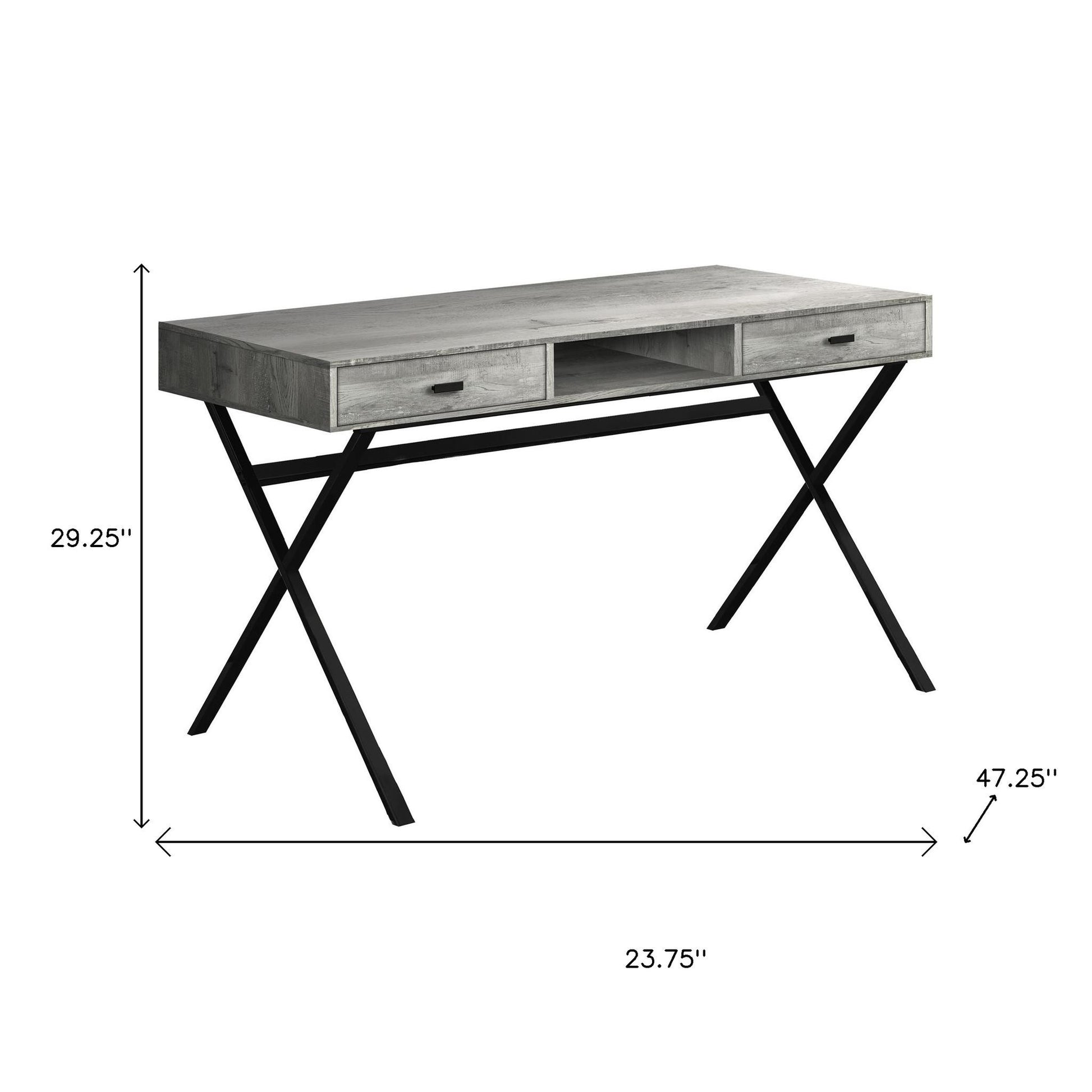 24" White and Silver Computer Desk With Two Drawers-Desks-DECOROLALA