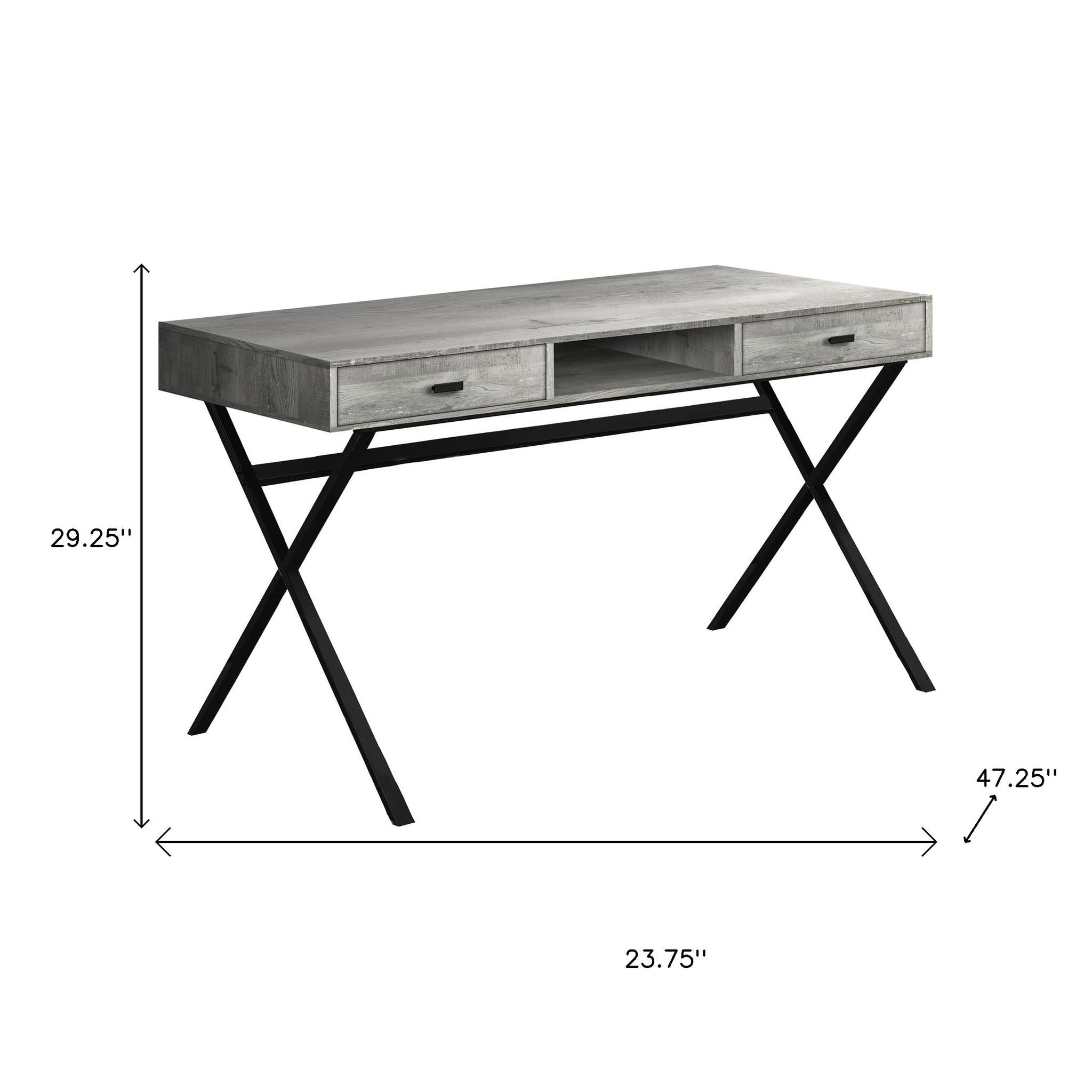 24" White and Silver Computer Desk With Two Drawers-Desks-DECOROLALA
