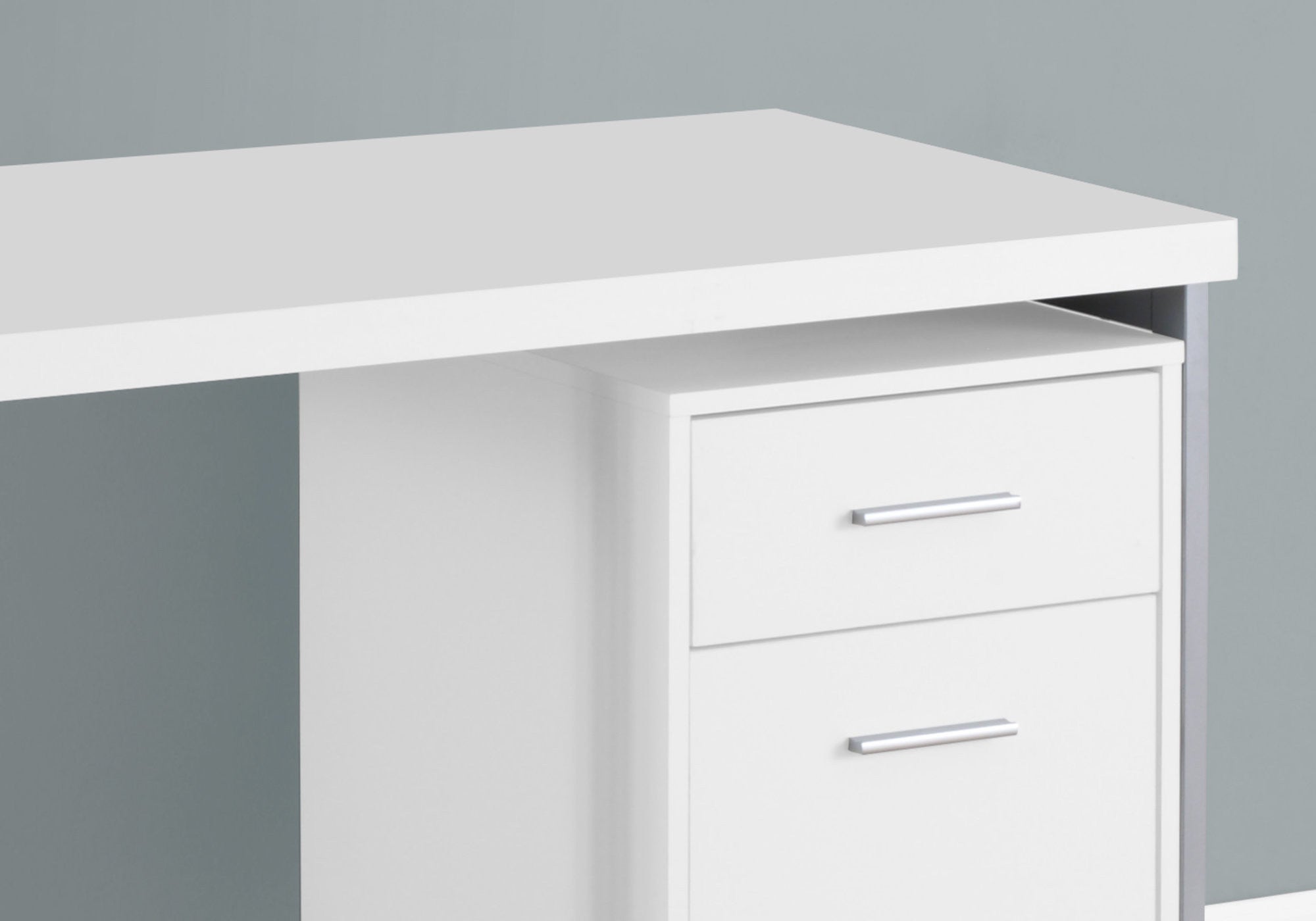 24" White and Silver Computer Desk With Two Drawers-Desks-DECOROLALA