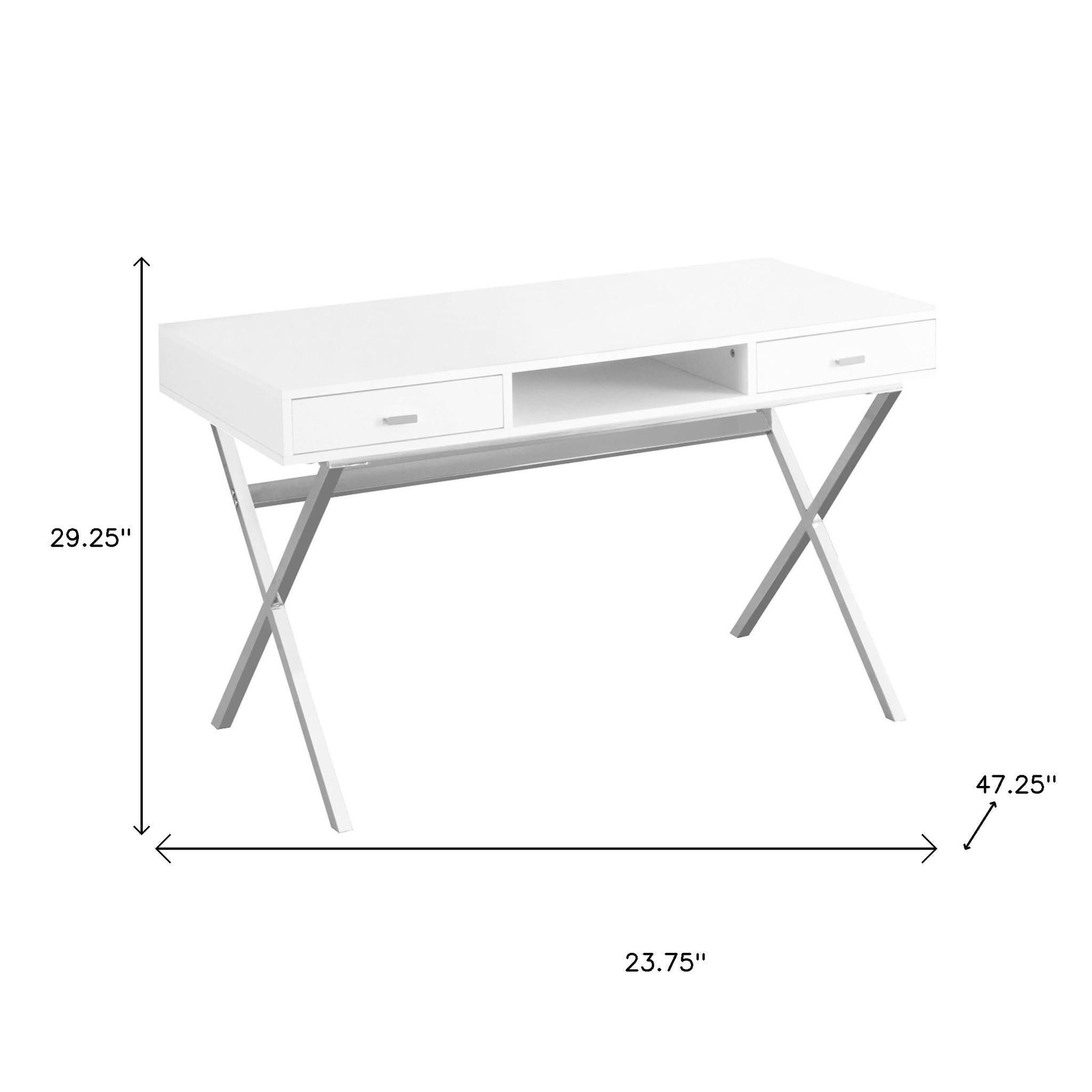 24" White and Silver Computer Desk With Two Drawers-Desks-DECOROLALA