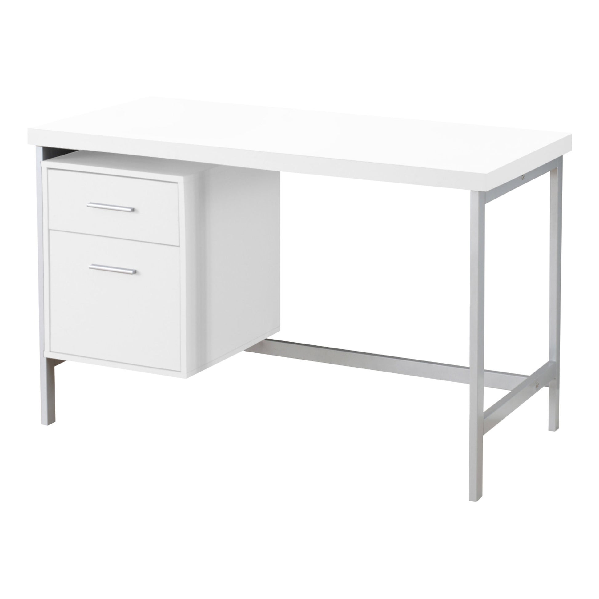 24" White and Silver Computer Desk With Two Drawers-Desks-DECOROLALA