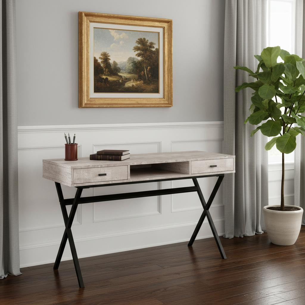 24" White and Silver Computer Desk With Two Drawers-Desks-DECOROLALA