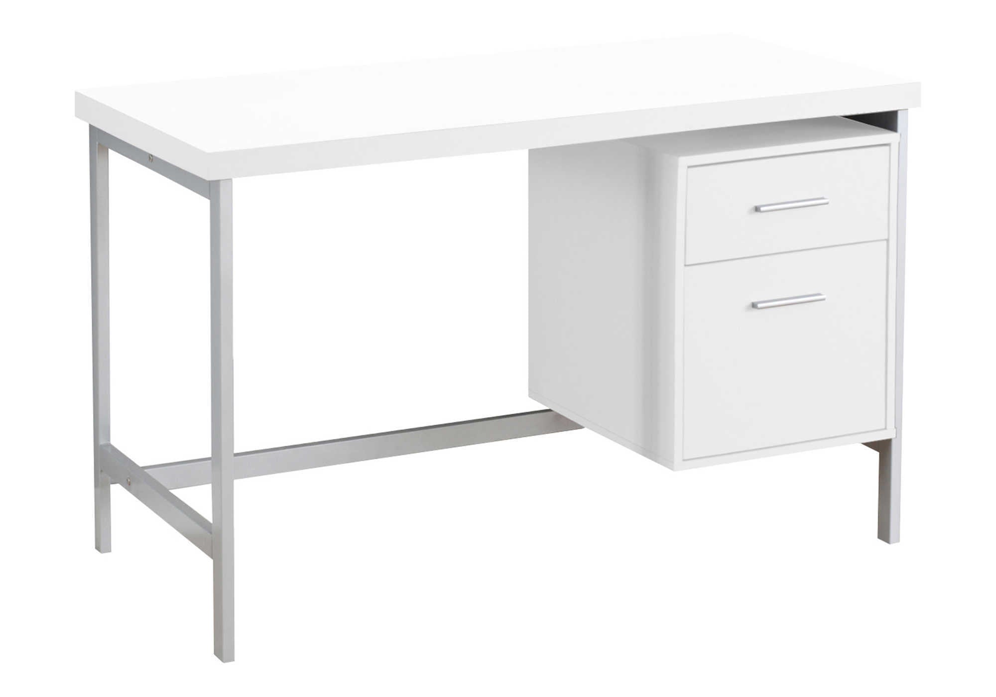 24" White and Silver Computer Desk With Two Drawers-Desks-DECOROLALA