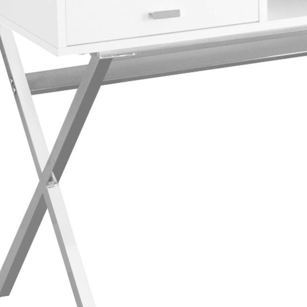24" White and Silver Computer Desk With Two Drawers-Desks-DECOROLALA