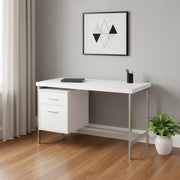 24" White and Silver Computer Desk With Two Drawers-Desks-DECOROLALA