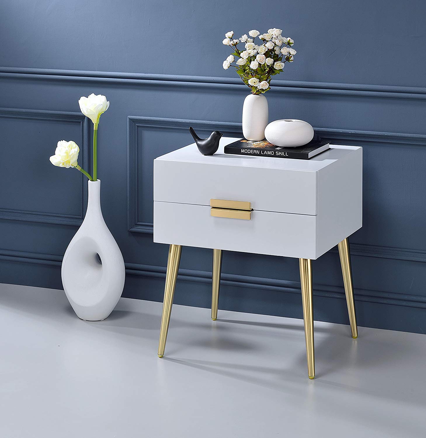 24" Wood And Iron End Table With Two Drawers-End-Side Tables-DECOROLALA