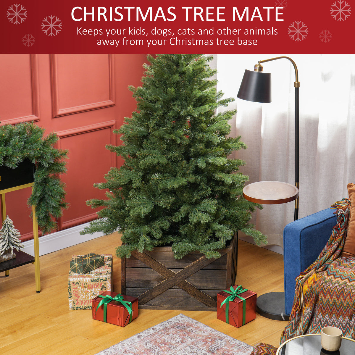 24" Wooden Christmas Tree Collar - Dark Distressed Wood-Home Furnishings > Holiday & Seasonal > Christmas Trees-DECOROLALA