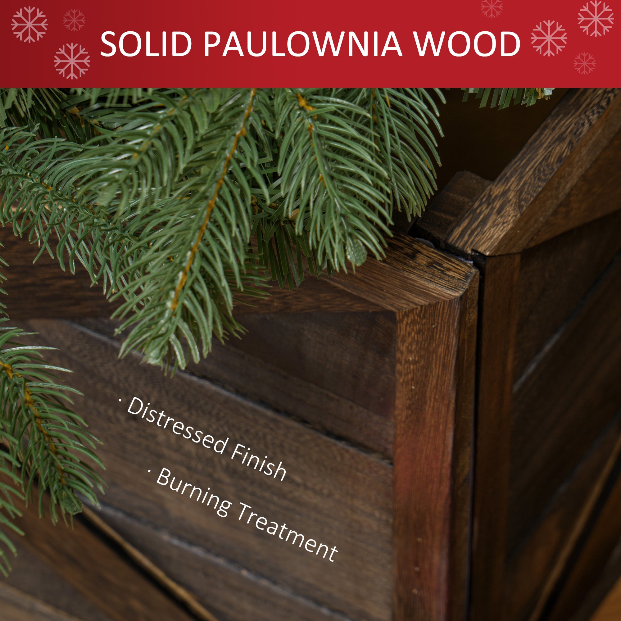 24" Wooden Christmas Tree Collar - Dark Distressed Wood-Home Furnishings > Holiday & Seasonal > Christmas Trees-DECOROLALA
