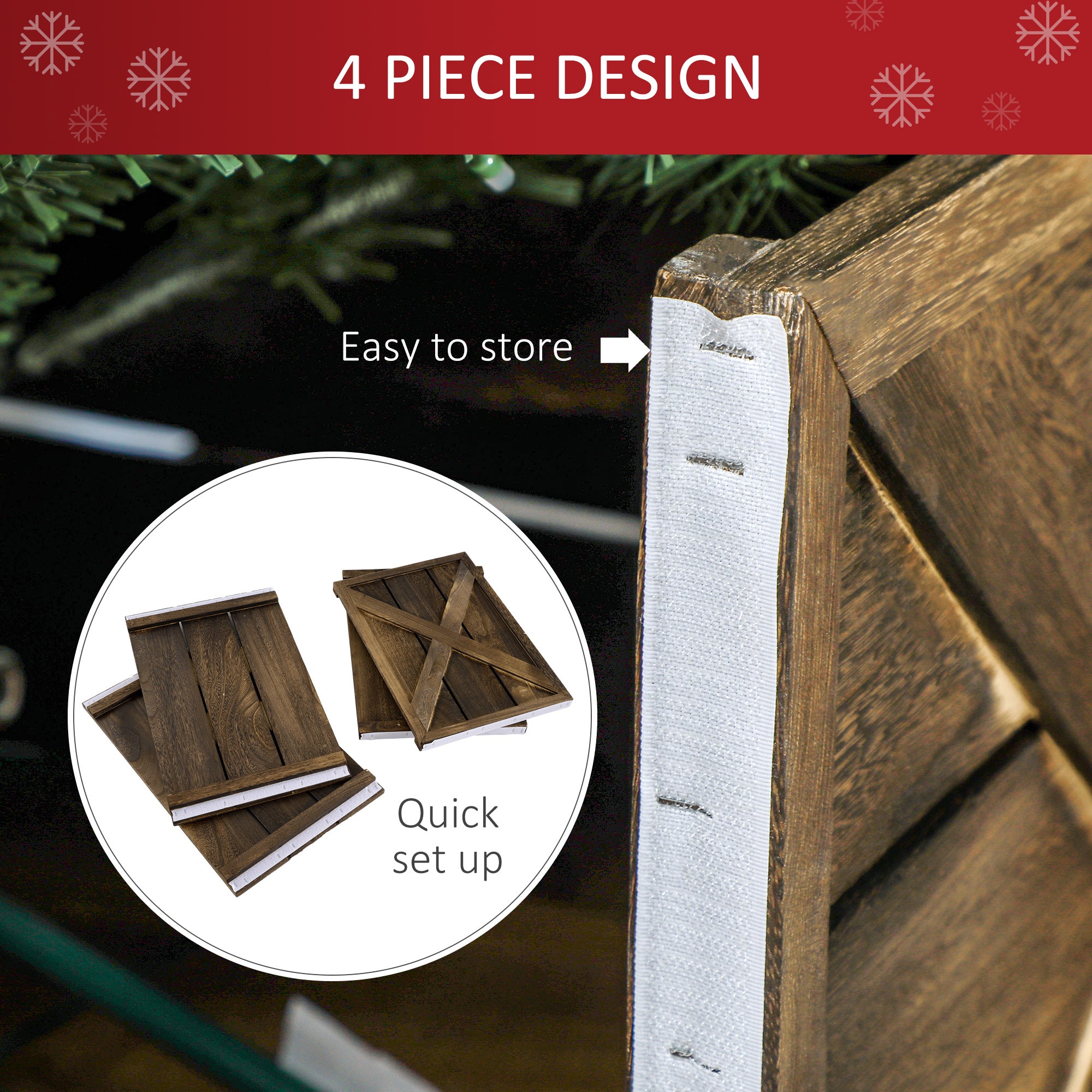 24" Wooden Christmas Tree Collar - Dark Distressed Wood-Home Furnishings > Holiday & Seasonal > Christmas Trees-DECOROLALA