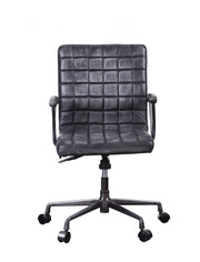 24" X 25" X 36" Vintage Black Top Grain Leather Aluminum Metal Upholstered (Seat) Casters Engineered Wood Executive Office Chair-Office Chairs-DECOROLALA