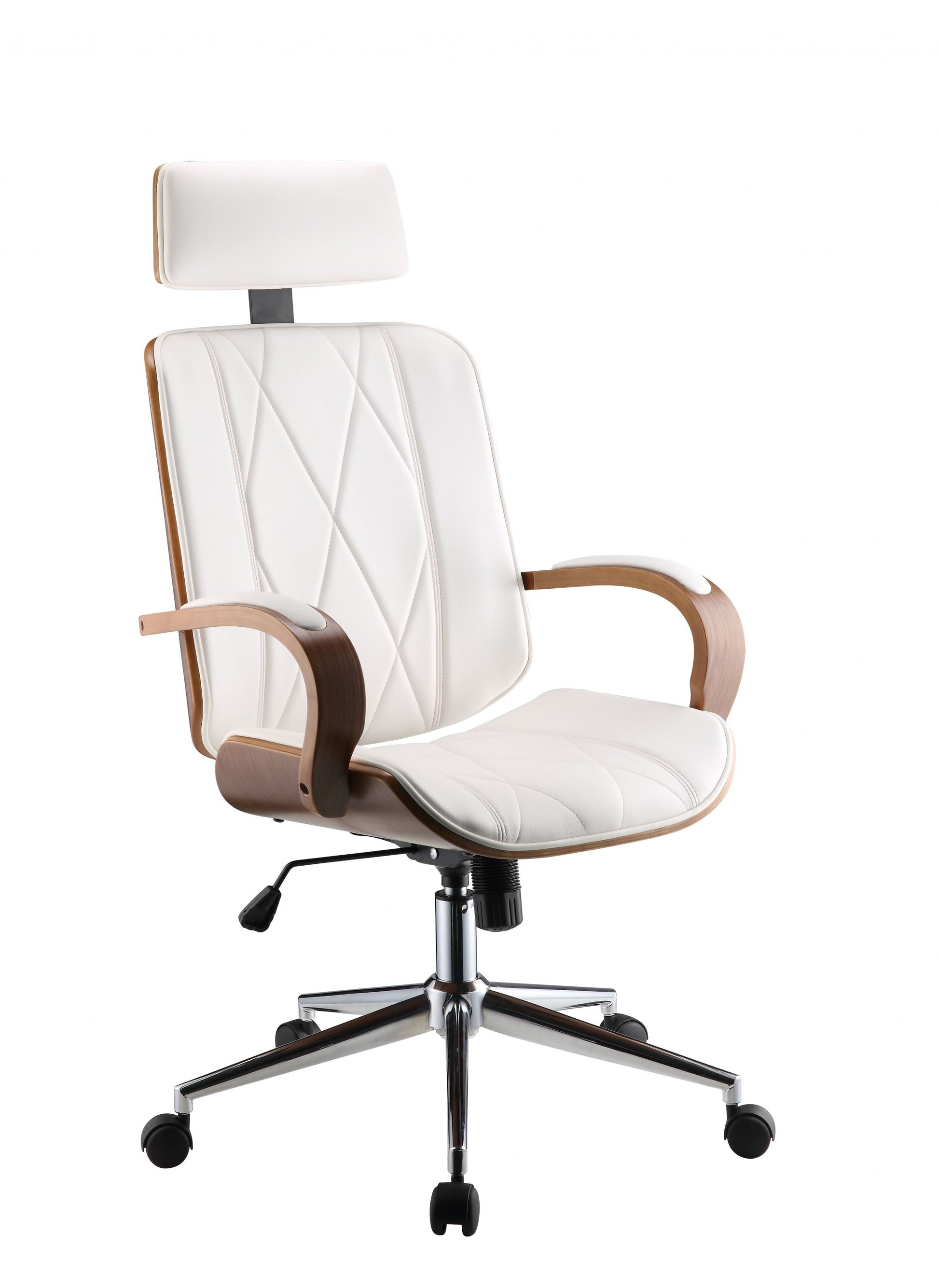 24" X 26" X 4649" White Leatherette And Walnut Office Chair-Office Chairs-DECOROLALA