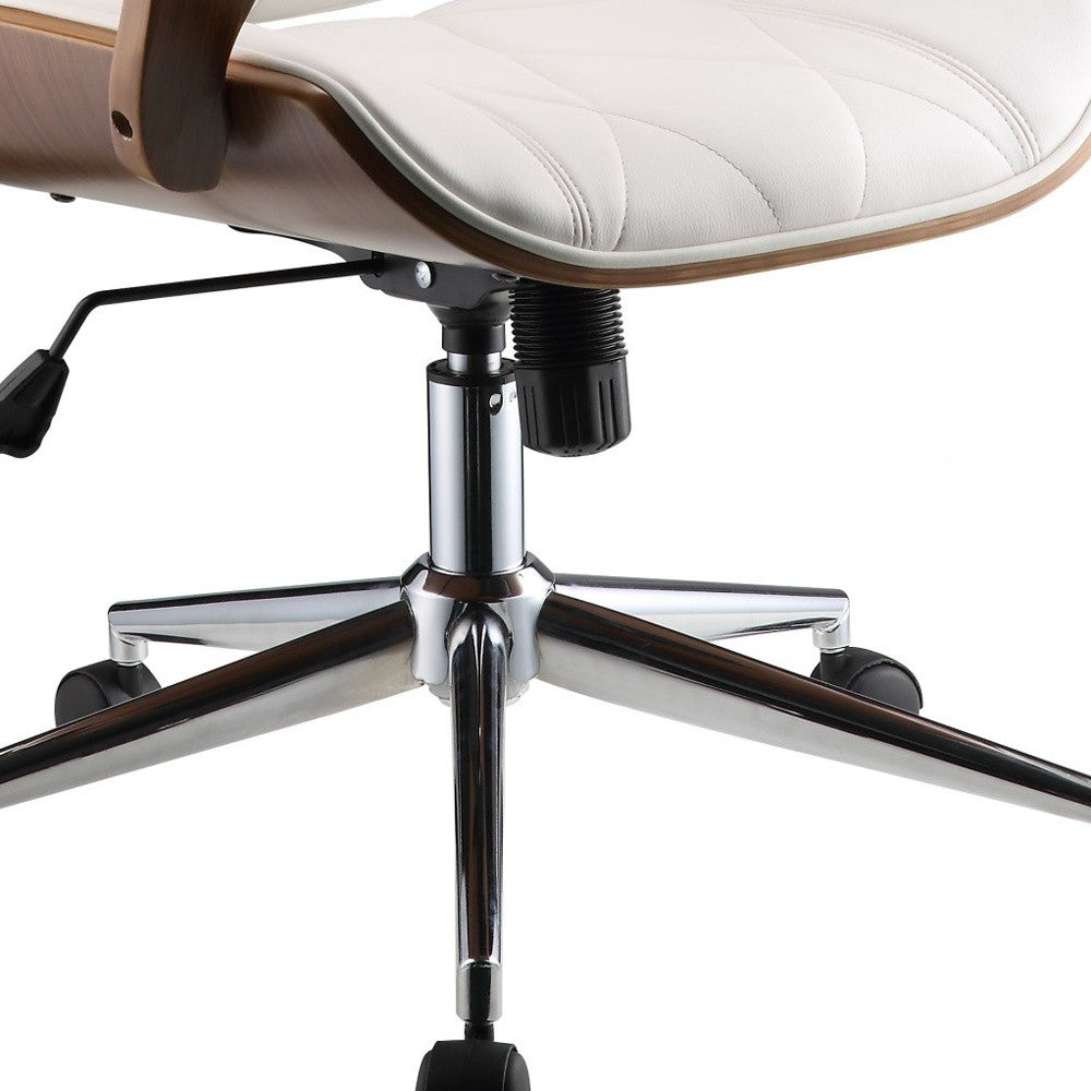 24" X 26" X 4649" White Leatherette And Walnut Office Chair-Office Chairs-DECOROLALA
