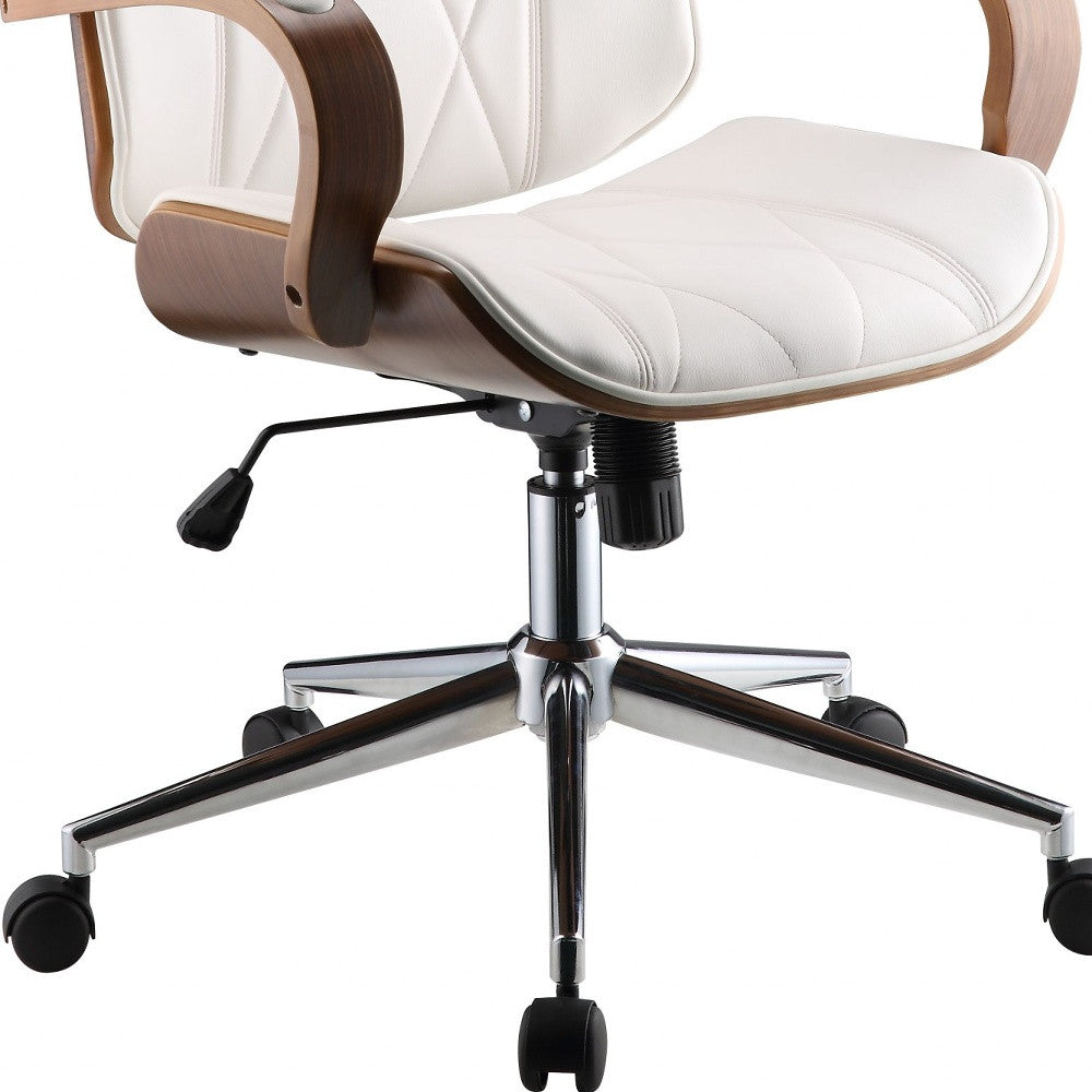 24" X 26" X 4649" White Leatherette And Walnut Office Chair-Office Chairs-DECOROLALA
