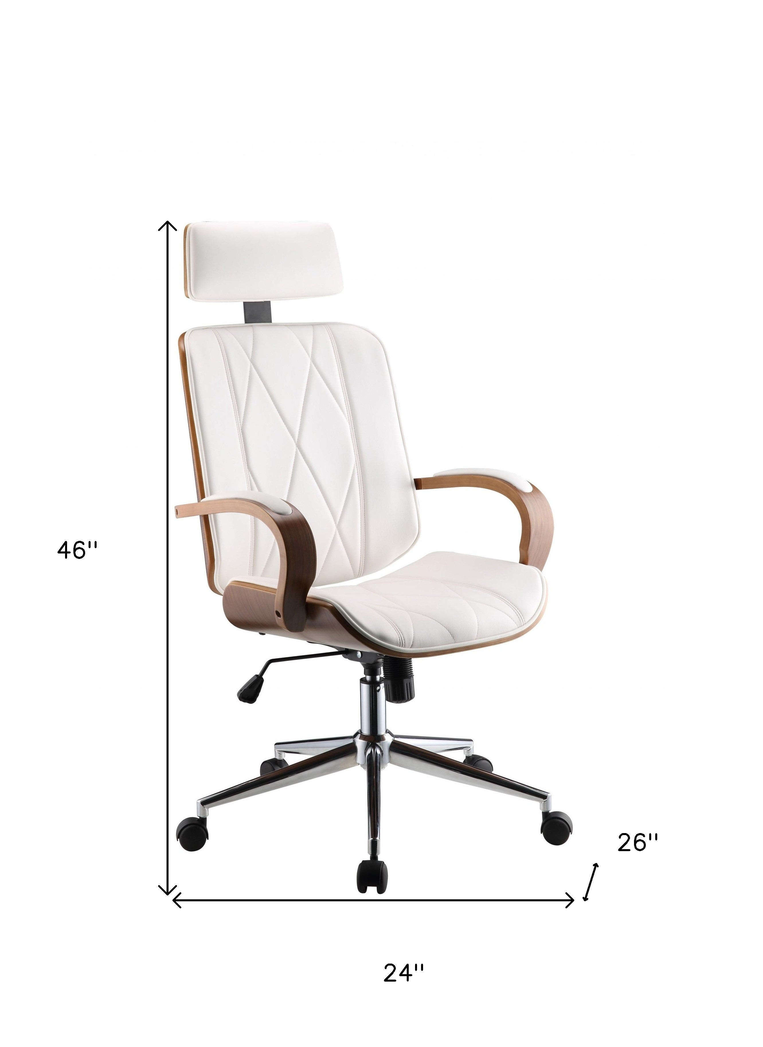24" X 26" X 4649" White Leatherette And Walnut Office Chair-Office Chairs-DECOROLALA