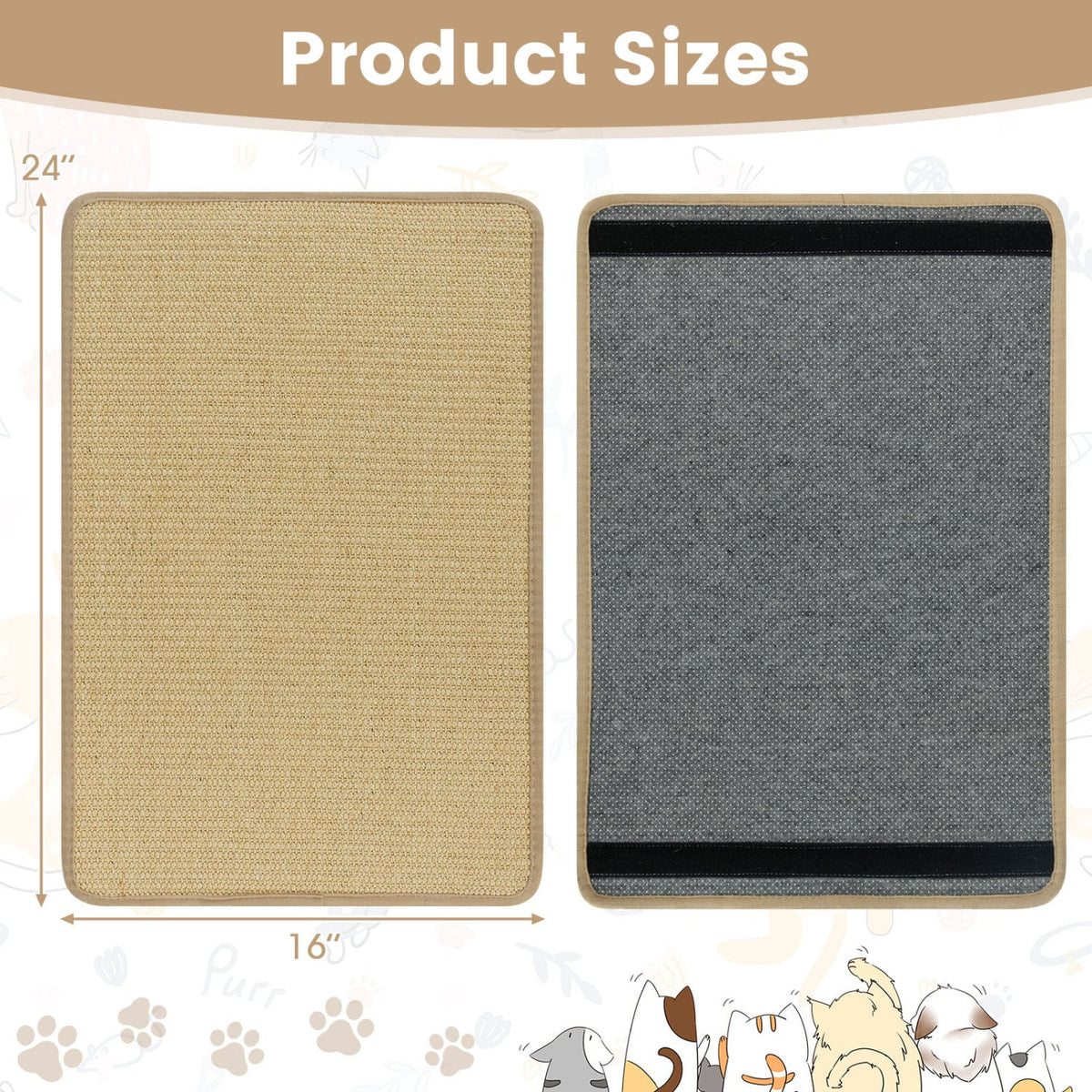 24 x 16 Inch 6-Piece Cat Scratcher Mat Set-Cat Trees & Scratchers-DECOROLALA
