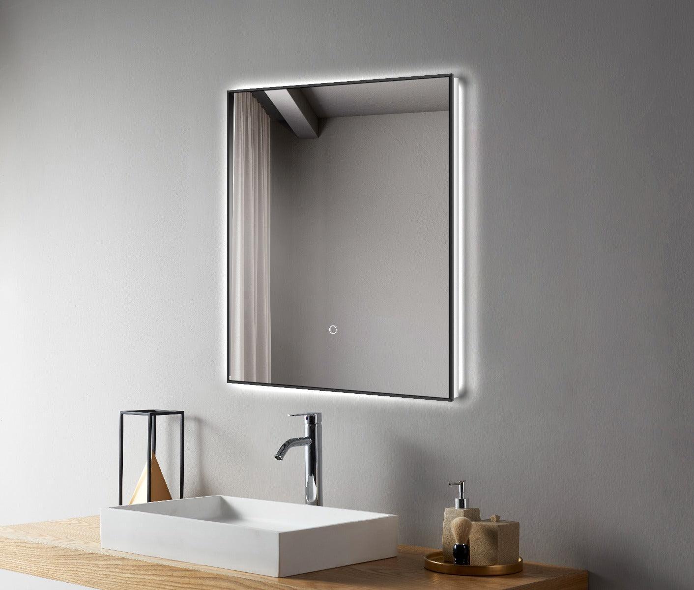 24" x 28" Matte Black Aluminum LED Bathroom Mirror with Dimming Control-Migration_Mirrors-DECOROLALA