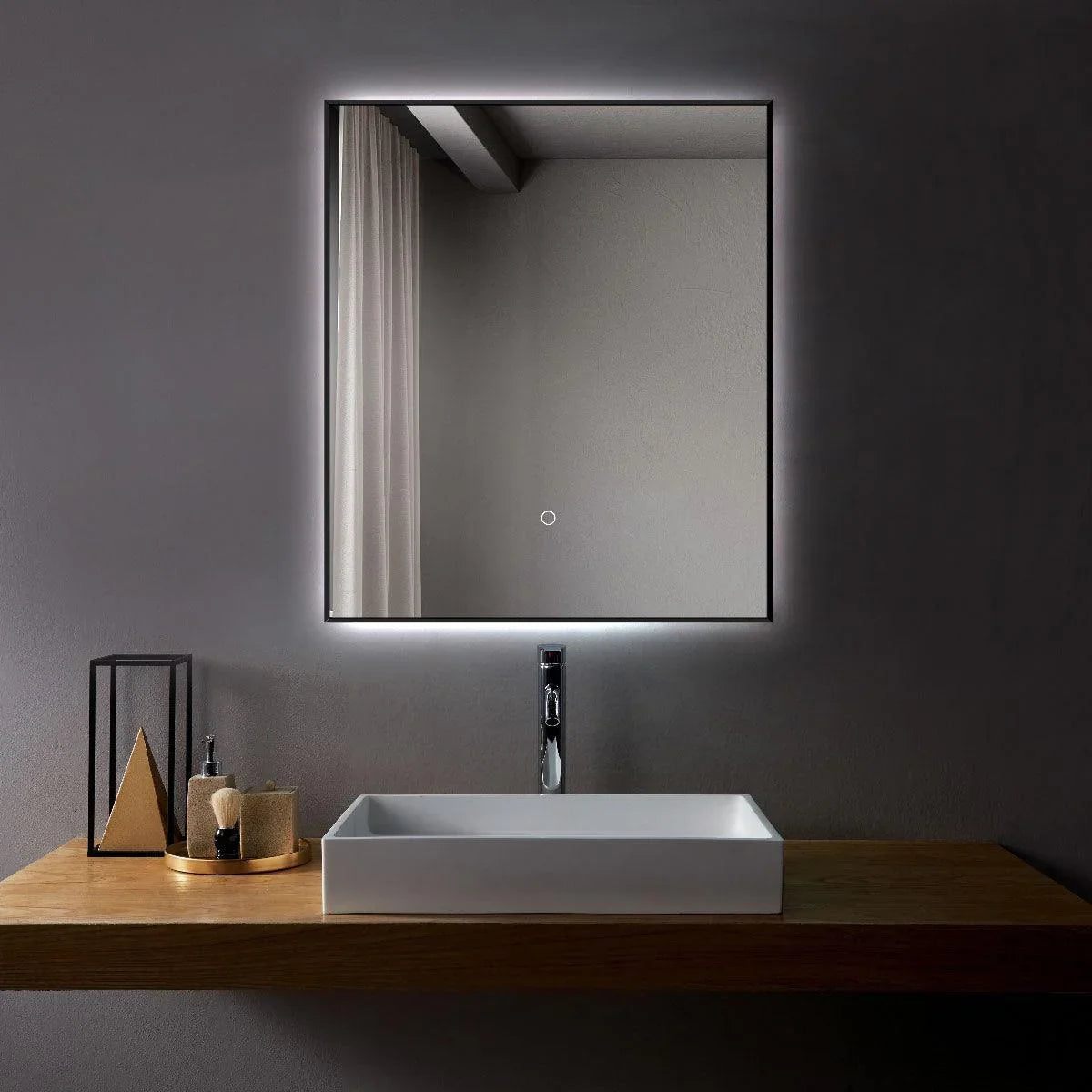24" x 28" Premium LED Bathroom Mirror with Matte Black Aluminum Frame - Anti-Fog Smart Mirror with Adaptive Dimming Control, 6000K Cool White Lighting & Compact Illumination Design-Migration_Mirrors-DECOROLALA