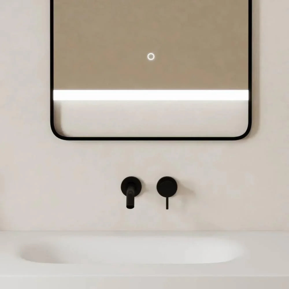 24" x 29.4" LED Bathroom Mirror with Premium Matte Black Aluminum Frame - Rounded Corner Anti-Fog Smart Mirror with Touch Sensor Control & 6000K Cool White Lighting-Migration_Mirrors-DECOROLALA