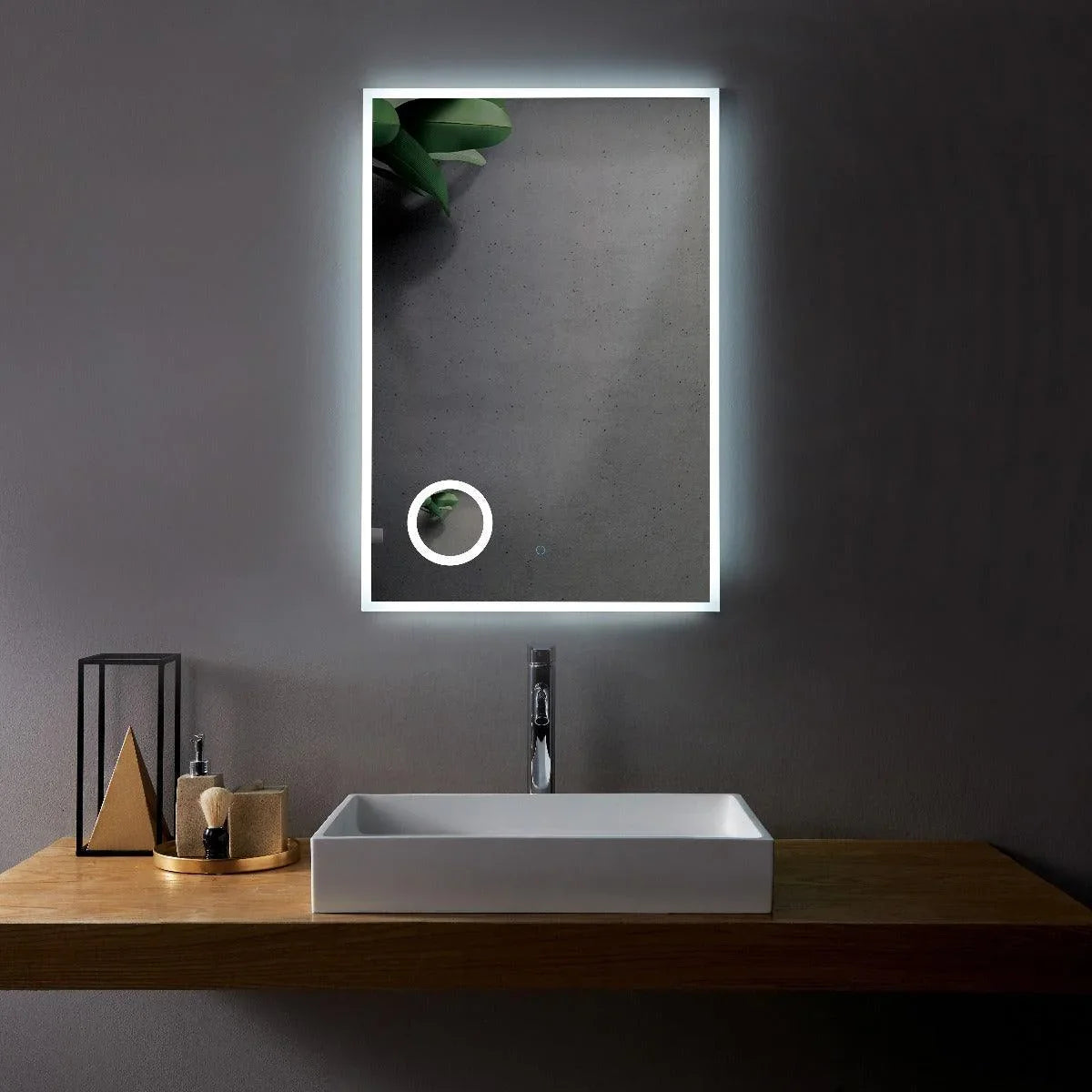 24" x 29.5" LED Bathroom Mirror with Built-in 3X Magnifying Mirror - Frameless Anti-Fog Smart Mirror with Dimming Control, Energy-Saving LED Lighting & Dual Mirror Design-Migration_Mirrors-DECOROLALA