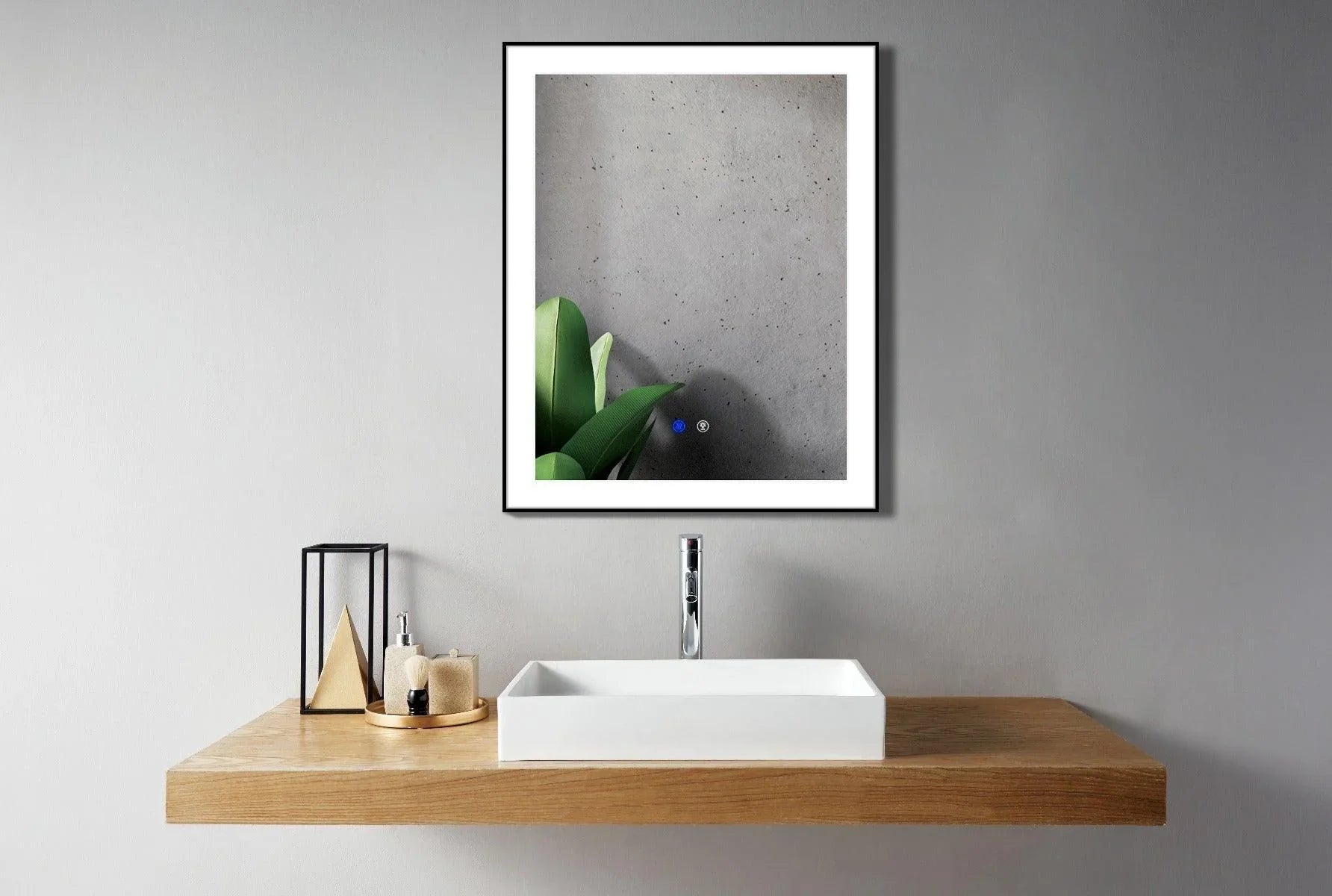 24" x 29.5" LED Bathroom Mirror with Matte Black Aluminum Frame - Hardwired Anti-Fog Smart Mirror with Frosted Edge Glow, Dimming Control & 6000K Backlit Lighting-Migration_Mirrors-DECOROLALA