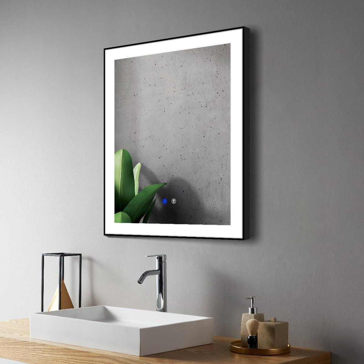 24" x 29.5" LED Bathroom Mirror with Matte Black Aluminum Frame and Frosted Edge-Migration_Mirrors-DECOROLALA