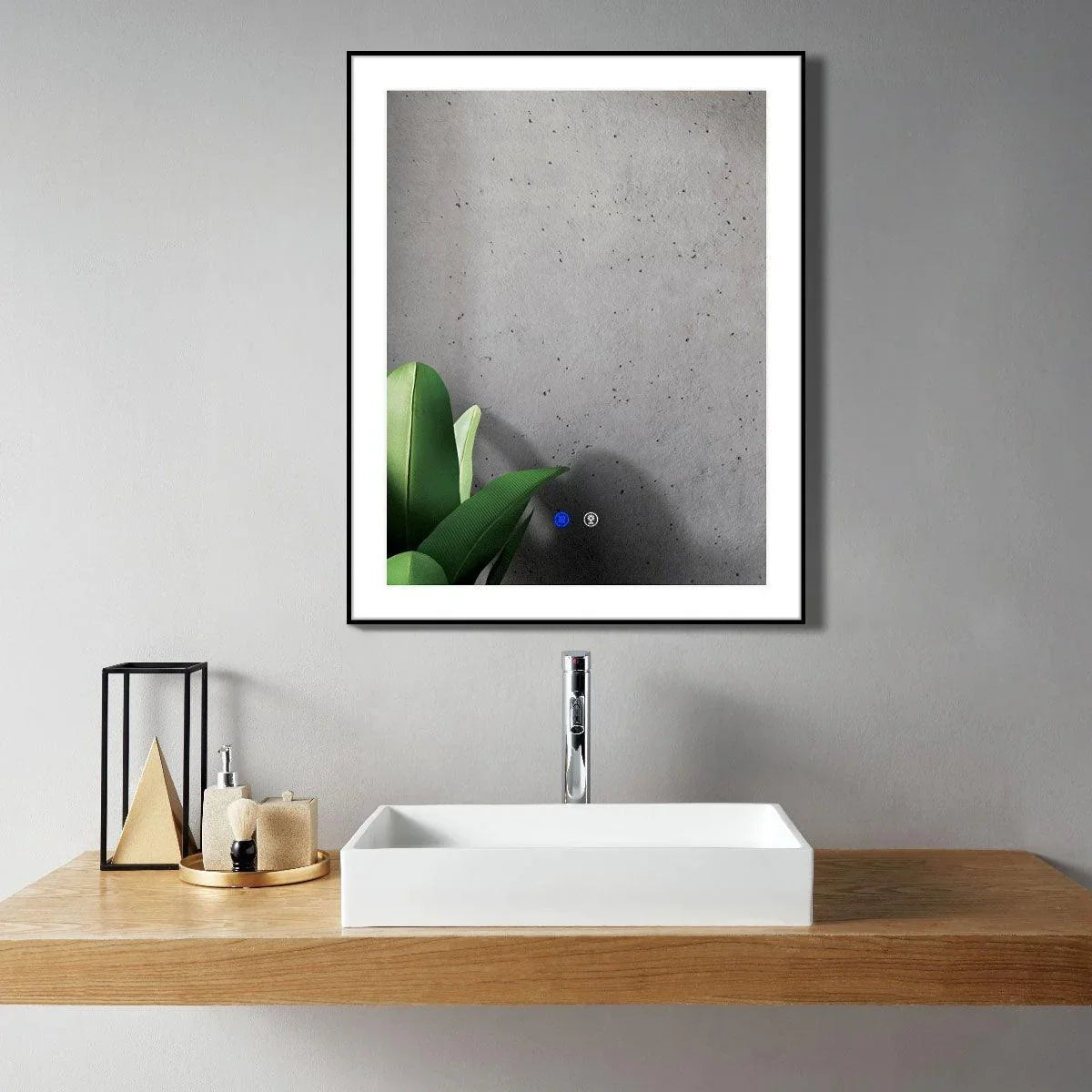 24" x 29.5" LED Bathroom Mirror with Matte Black Aluminum Frame and Frosted Edge-Migration_Mirrors-DECOROLALA