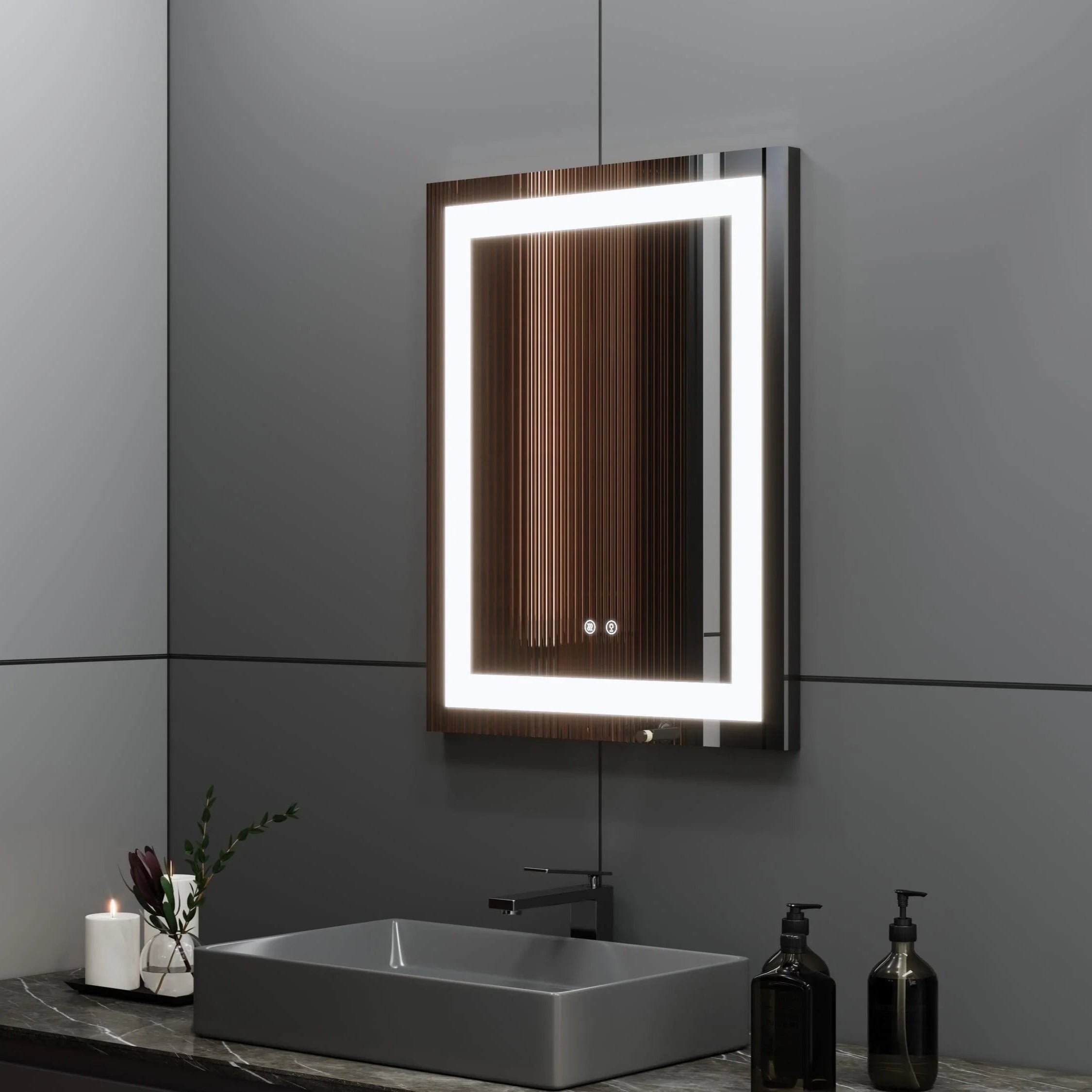 24" x 30" Professional LED Bathroom Mirror with Four-Sided Frost Lighting - Studio-Grade Anti-Fog Mirror with 5185 Lumens, 80+ CRI Color Accuracy, Touch Dimming Control & Advanced Light Guide Technology-Migration_Mirrors-DECOROLALA
