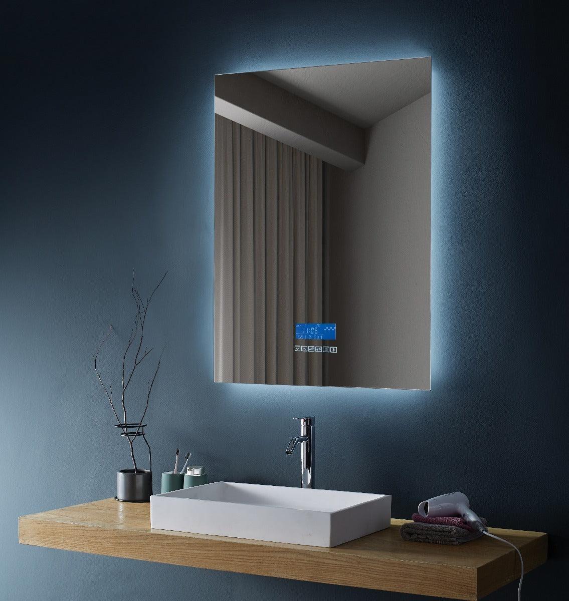 24" x 30" Smart LED Bathroom Mirror with Touch Screen Display - Bluetooth Mirror with Built-in Speakers, Automatic Anti-Fog Technology, Energy-Saving Lighting & Frameless Design-Migration_Mirrors-DECOROLALA