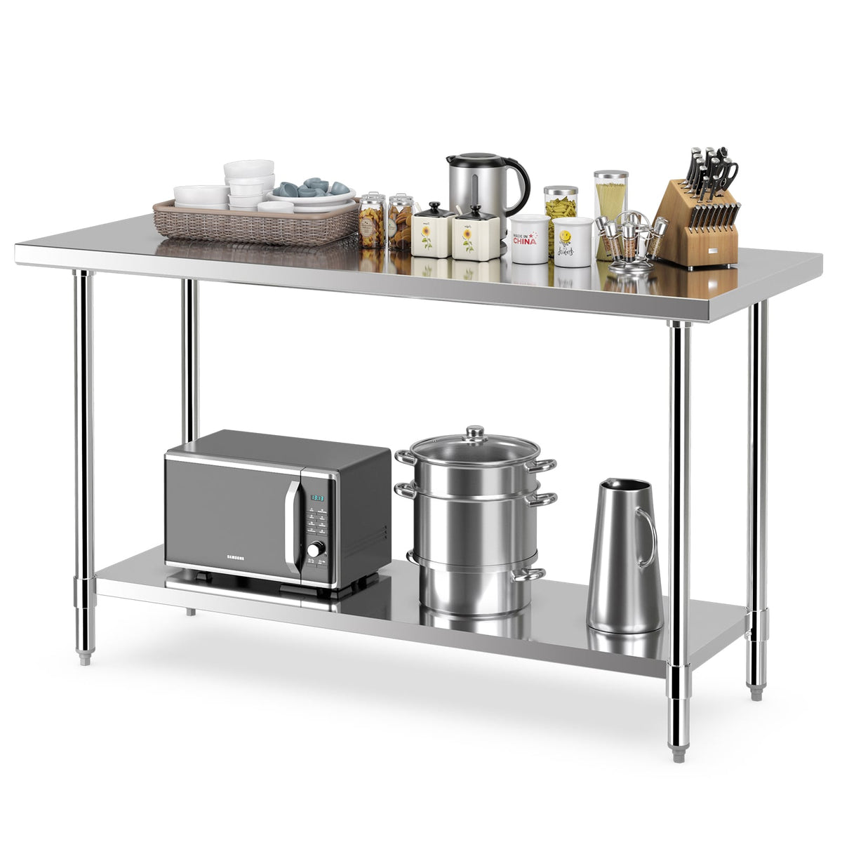 24 x 60 Inches Stainless Steel Kitchen Prep Work Table with Adjustable Undershelf-Kitchen Tools-DECOROLALA