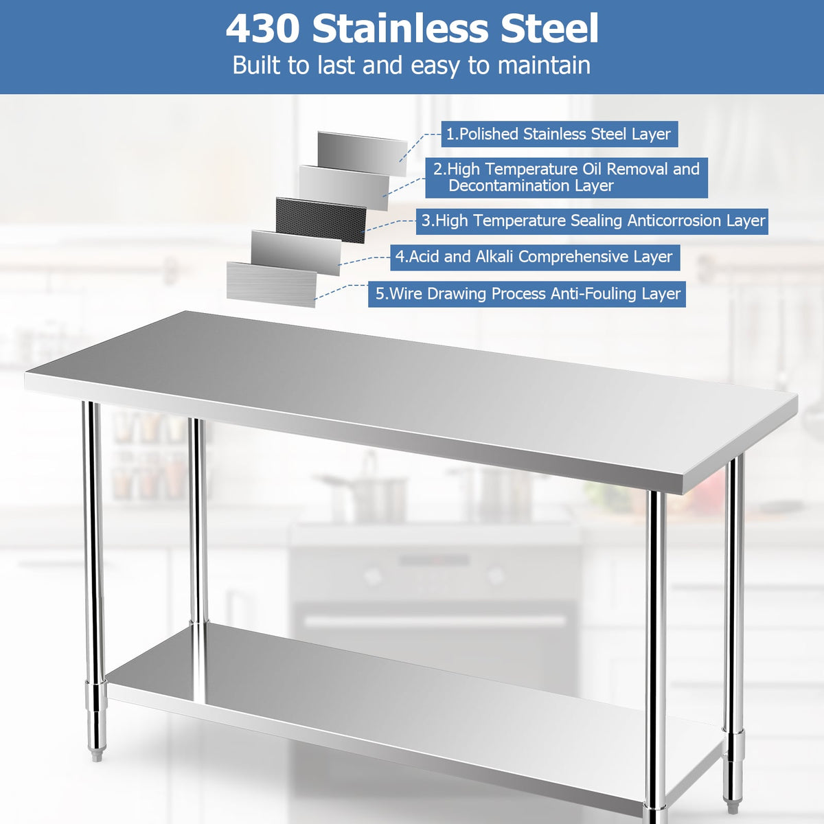 24 x 60 Inches Stainless Steel Kitchen Prep Work Table with Adjustable Undershelf-Kitchen Tools-DECOROLALA