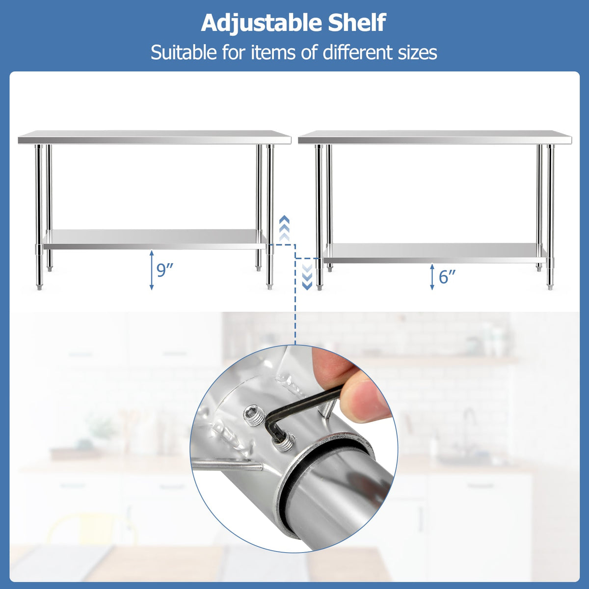24 x 60 Inches Stainless Steel Kitchen Prep Work Table with Adjustable Undershelf-Kitchen Tools-DECOROLALA