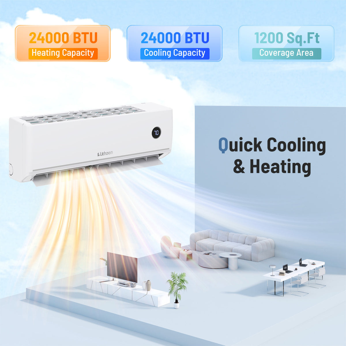 24000 BTU 18.1 SEER2 208/230V Mini Split Air Conditioner Works with Alexa-Mini Split Air Conditioners-DECOROLALA