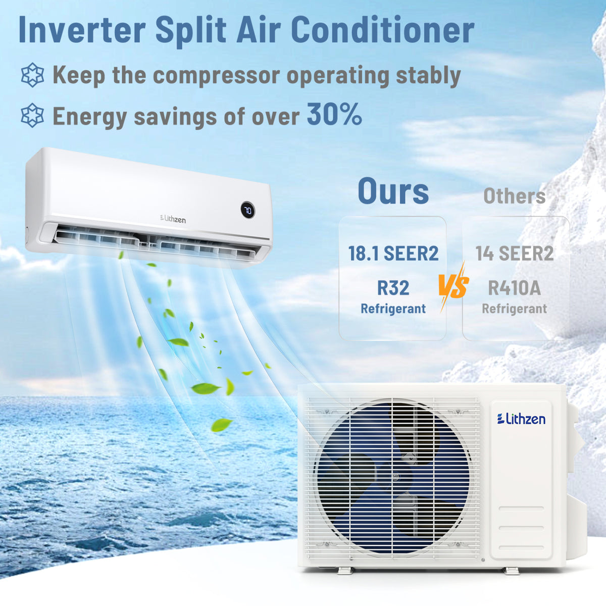 24000 BTU 18.1 SEER2 208/230V Mini Split Air Conditioner Works with Alexa-Mini Split Air Conditioners-DECOROLALA
