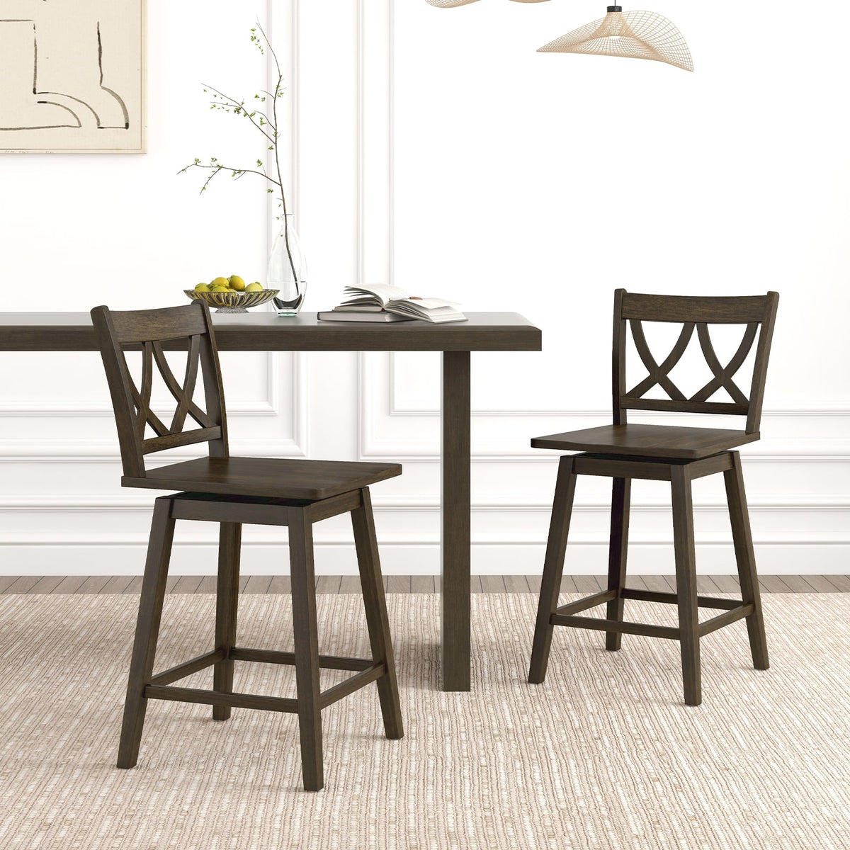 24/29 Inch Bar Stool Set of 2 Wooden Bar Chairs with Rubber Wood Frame-24 inches-Bar Stools-DECOROLALA