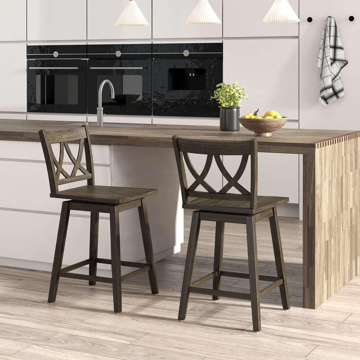 24/29 Inch Bar Stool Set of 2 Wooden Bar Chairs with Rubber Wood Frame-24 inches-Bar Stools-DECOROLALA