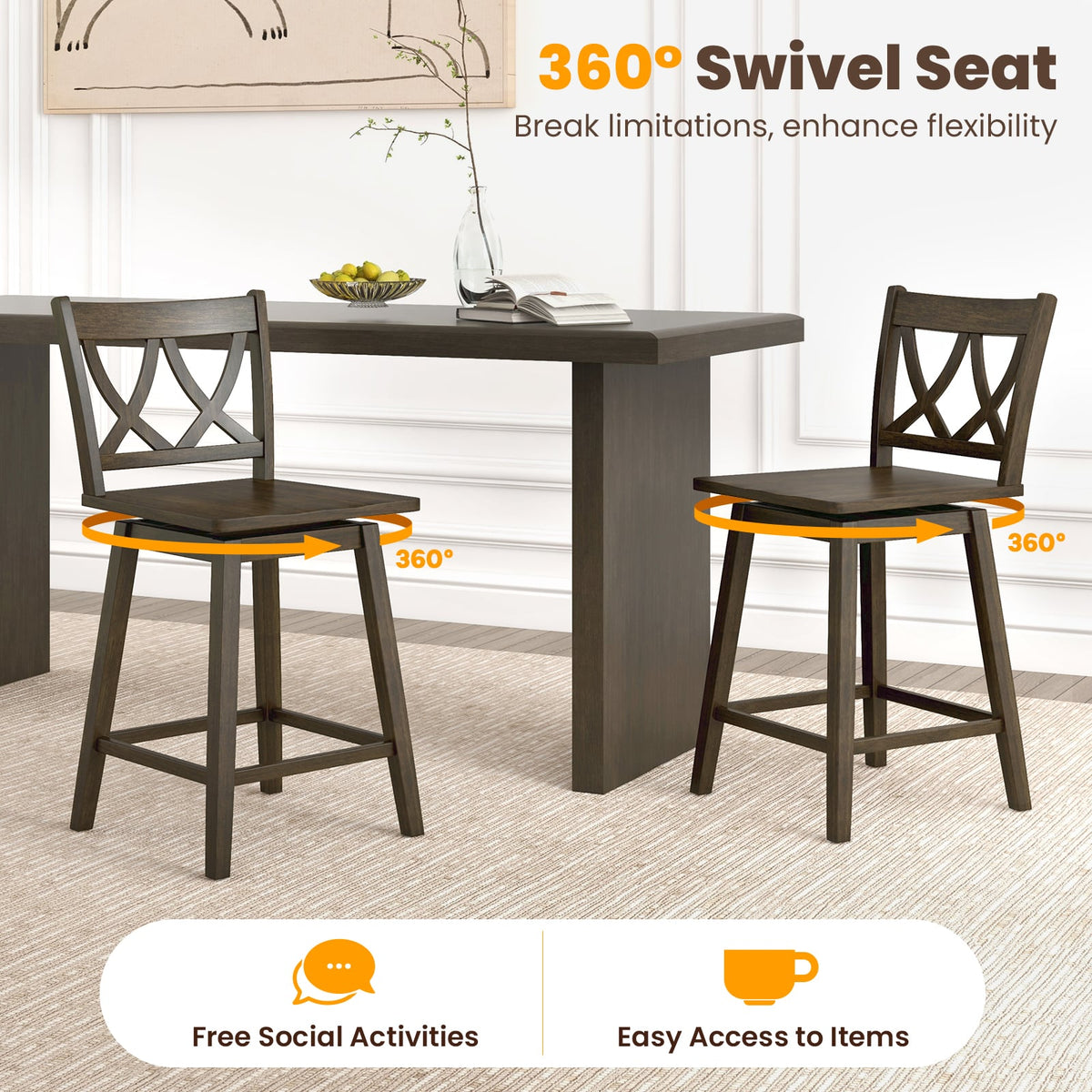 24/29 Inch Bar Stool Set of 2 Wooden Bar Chairs with Rubber Wood Frame-24 inches-Bar Stools-DECOROLALA