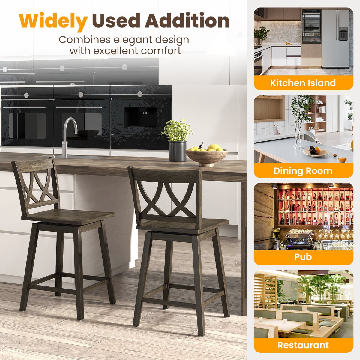 24/29 Inch Bar Stool Set of 2 Wooden Bar Chairs with Rubber Wood Frame-24 inches-Bar Stools-DECOROLALA
