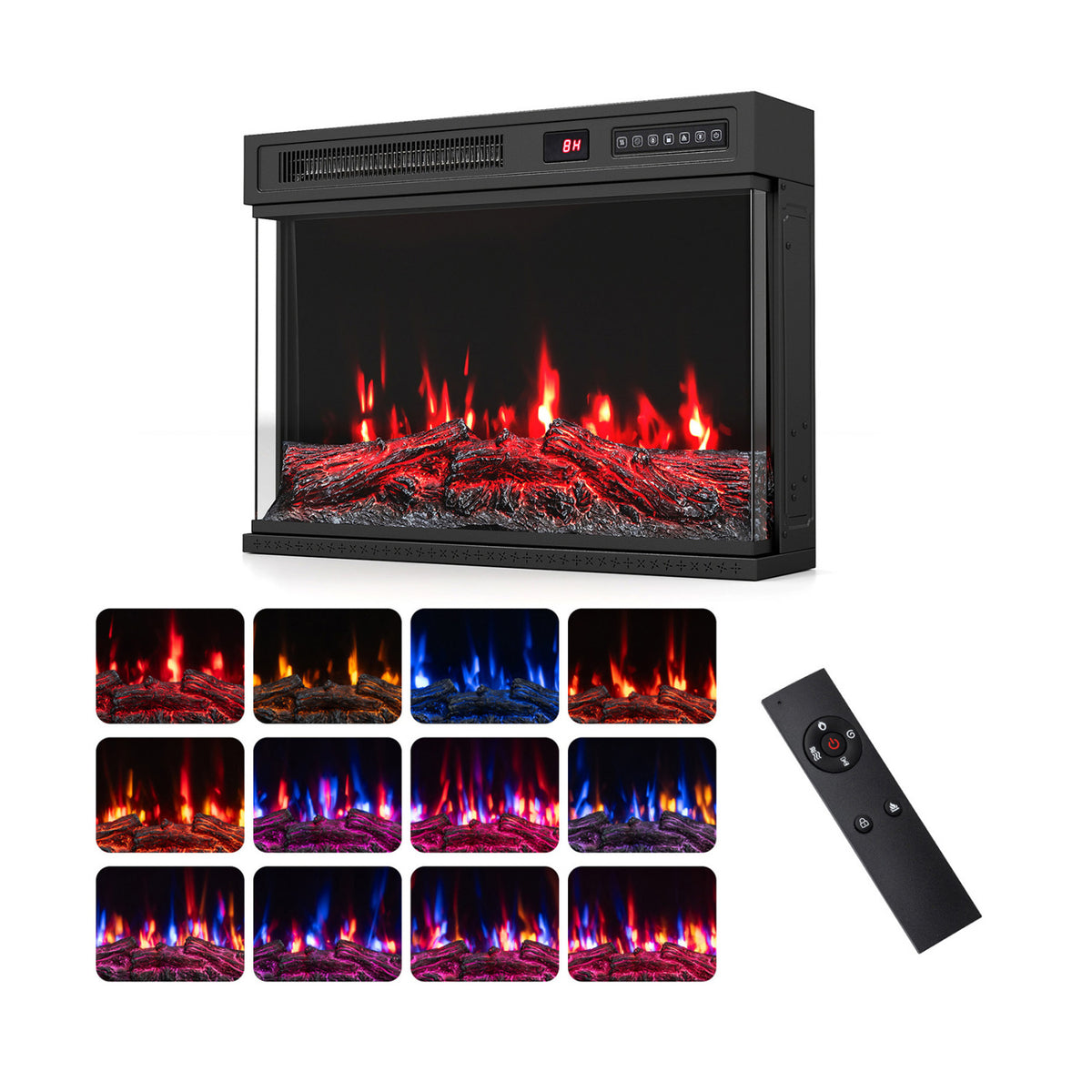 24/40/50/60 Inch 3-Sided Built-in Electric Fireplace Insert with 12 Flame Colors-24"-Fireplaces-DECOROLALA