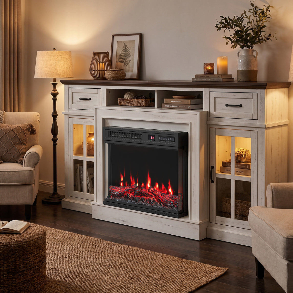 24/40/50/60 Inch 3-Sided Built-in Electric Fireplace Insert with 12 Flame Colors-24"-Fireplaces-DECOROLALA