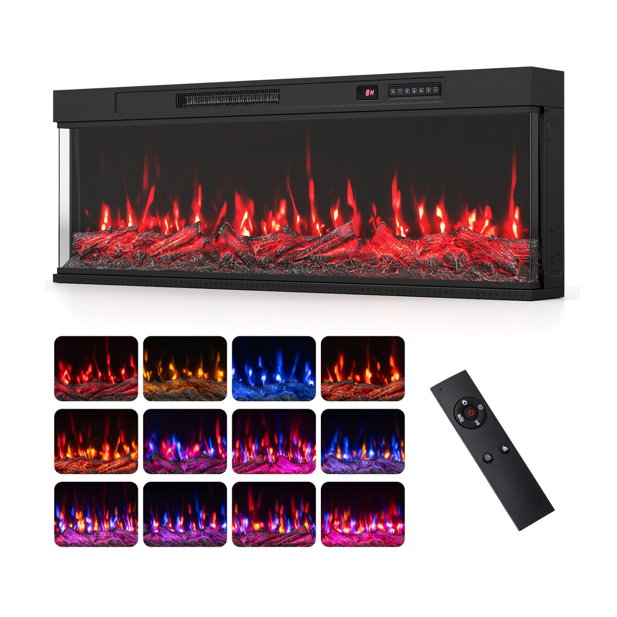 24/40/50/60 Inch 3-Sided Built-in Electric Fireplace Insert with 12 Flame Colors-50"-Fireplaces-DECOROLALA