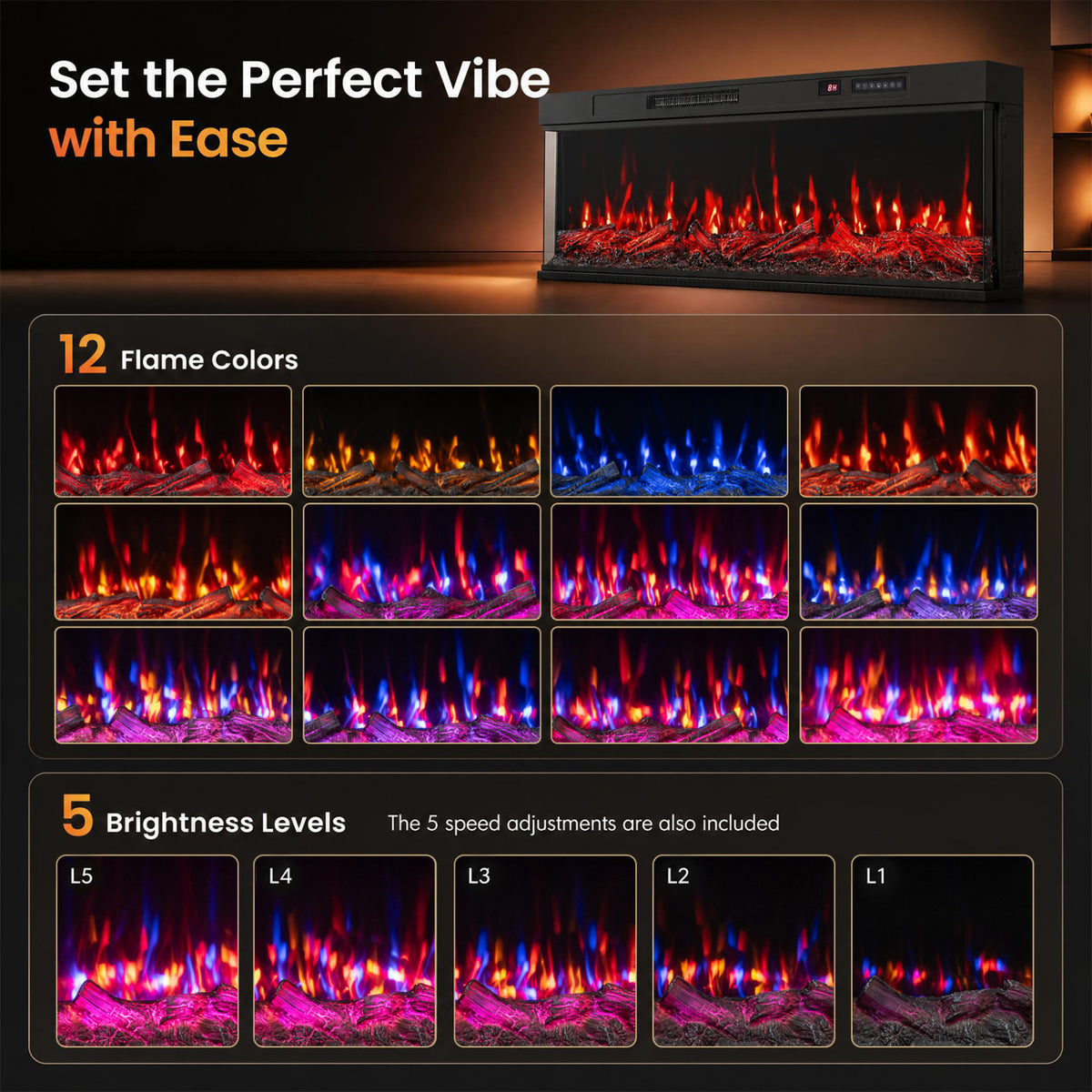 24/40/50/60 Inch 3-Sided Built-in Electric Fireplace Insert with 12 Flame Colors-50"-Fireplaces-DECOROLALA