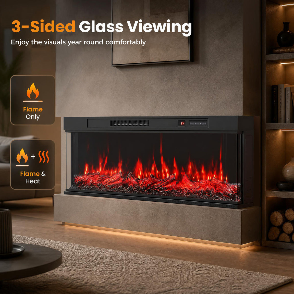 24/40/50/60 Inch 3-Sided Built-in Electric Fireplace Insert with 12 Flame Colors-50"-Fireplaces-DECOROLALA