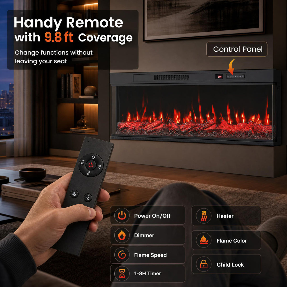 24/40/50/60 Inch 3-Sided Built-in Electric Fireplace Insert with 12 Flame Colors-50"-Fireplaces-DECOROLALA